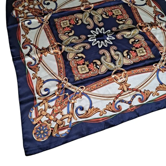 💖 2/$30 Satin oversized chain print blue boho paisley hair nautical Scarf NWT - Picture 8 of 13